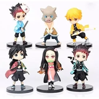 Bonecos Demon Slayer Anime Coleção com 6 Peças Kit Action Figures Tanjiro, Nezuko, Inosuke e Zenitsu