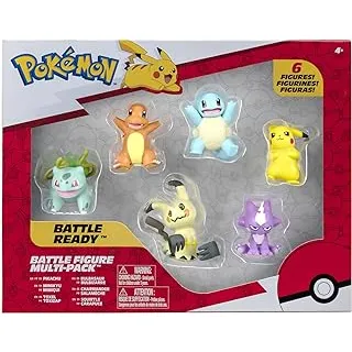 Pokémon Battle Figure 6 Pack-Features 2-Inch Pikachu, Squirtle, Charmander, Bulbasaur, Mimikyu & Toxel-Authentic Details
